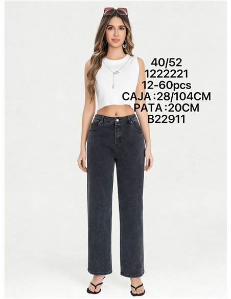 Jeans rectos gris lavado talla grande