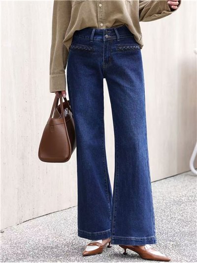 Jeans wide leg bolsillos trenzados