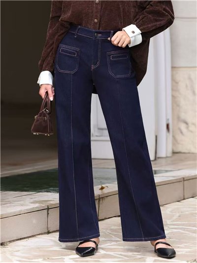 Jeans wide leg bolsillos pespunte