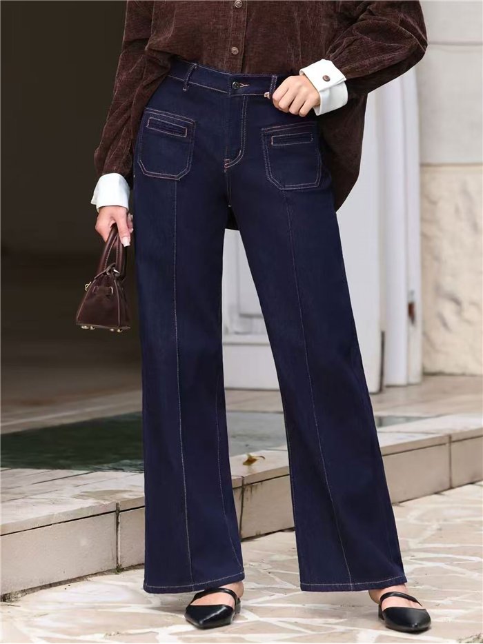 Jeans wide leg bolsillos pespunte