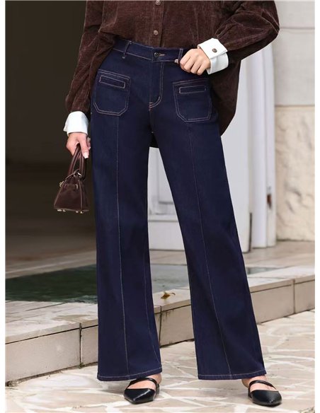 Jeans wide leg bolsillos pespunte