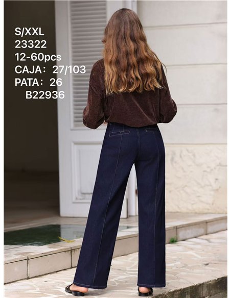 Jeans wide leg bolsillos pespunte