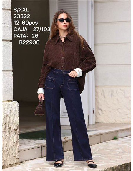 Jeans wide leg bolsillos pespunte