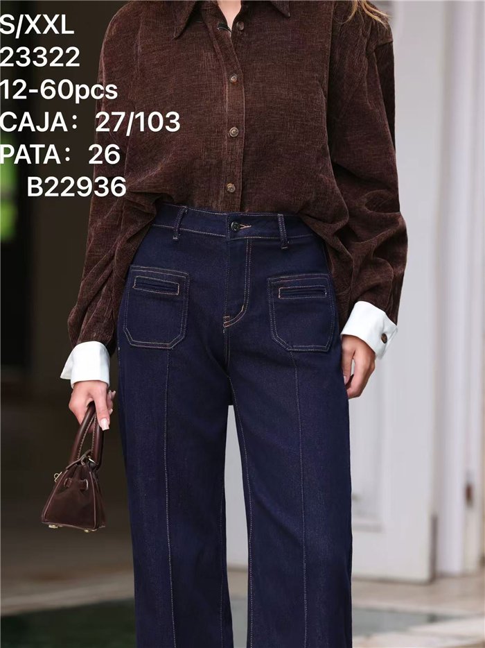 Jeans wide leg bolsillos pespunte