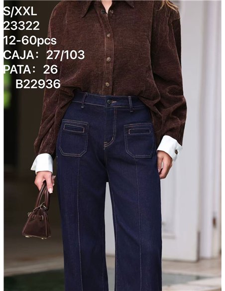 Jeans wide leg bolsillos pespunte