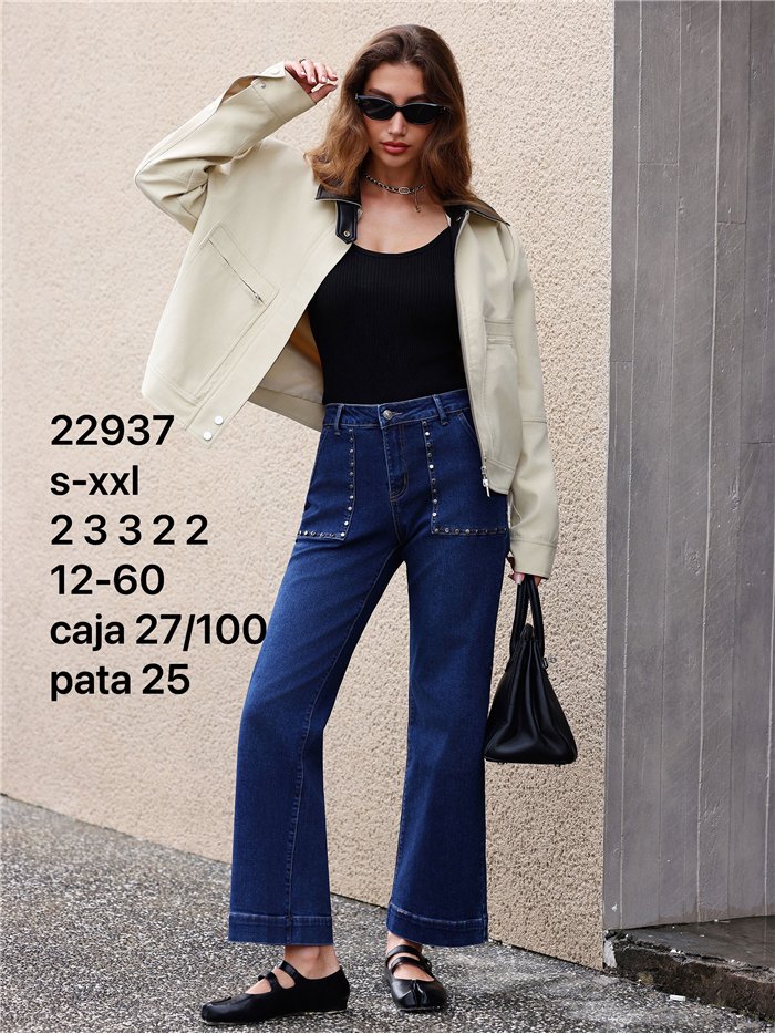 Jeans wide leg bolsillos tachuelas