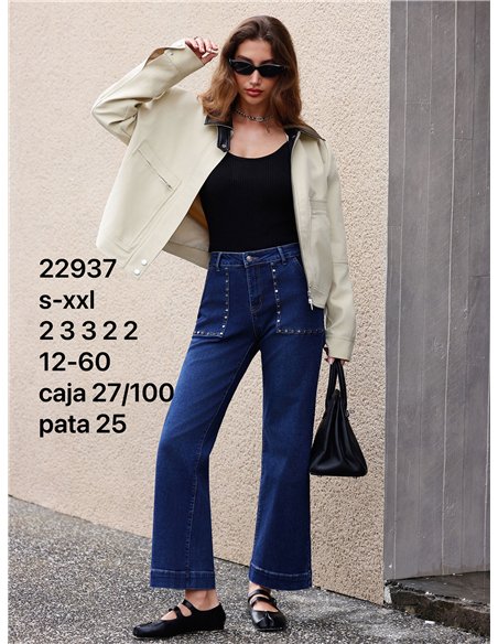 Jeans wide leg bolsillos tachuelas
