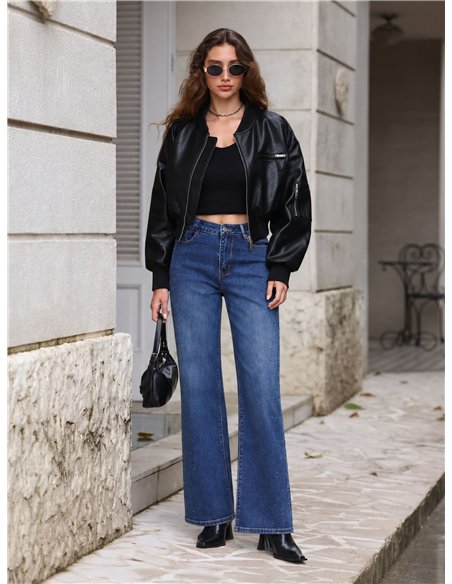 Jeans mit geradem Bein und Strasssteinen