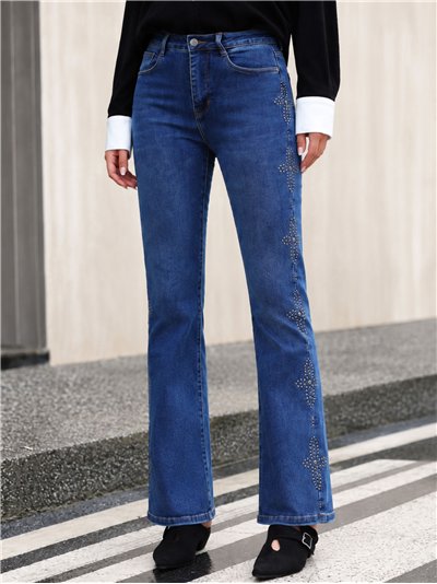 Jeans flare tachas lateral