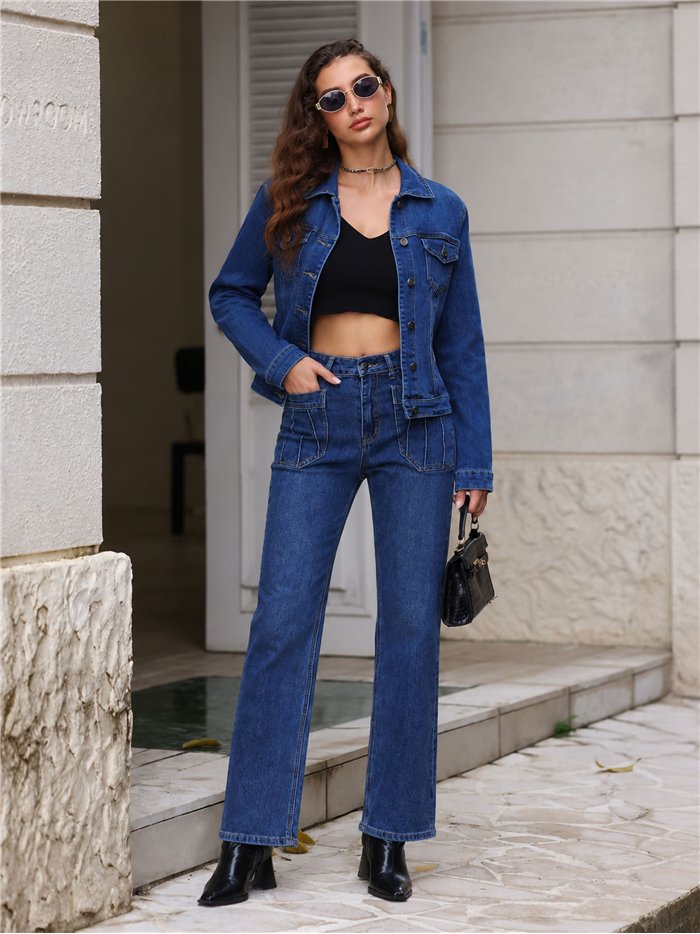 Jeans rectos bolsillos parche