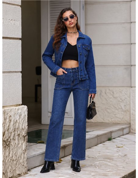 Jeans rectos bolsillos parche