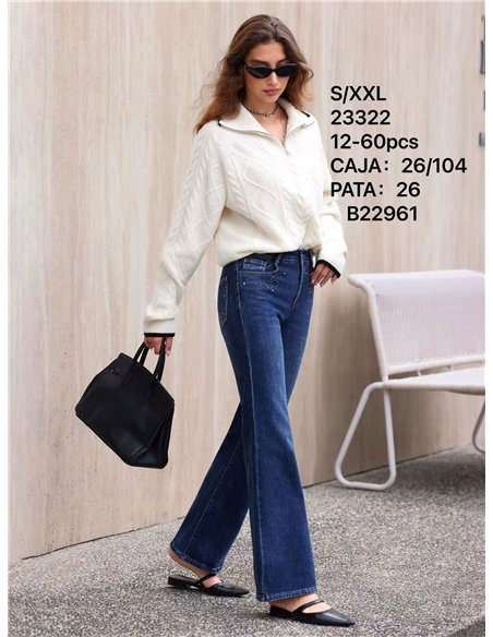 Jeans wide leg tachas bolsillos
