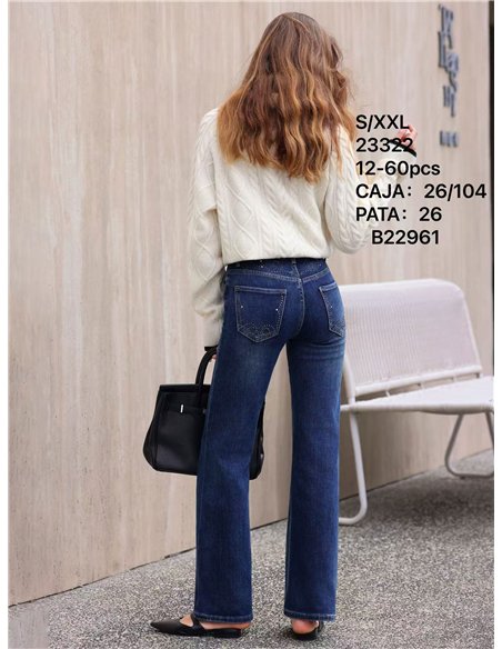 Jeans wide leg tachas bolsillos