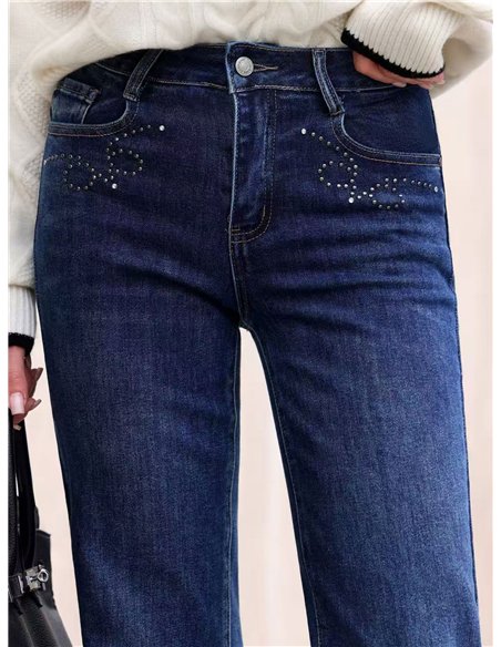 Jeans wide leg tachas bolsillos