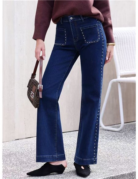 Jeans wide leg tachuelas