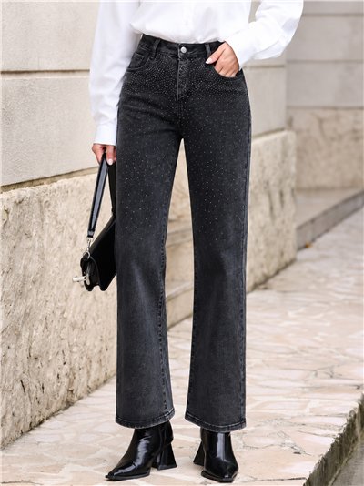 Jeans rectos gris strass