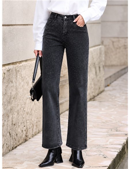 Jeans rectos gris strass