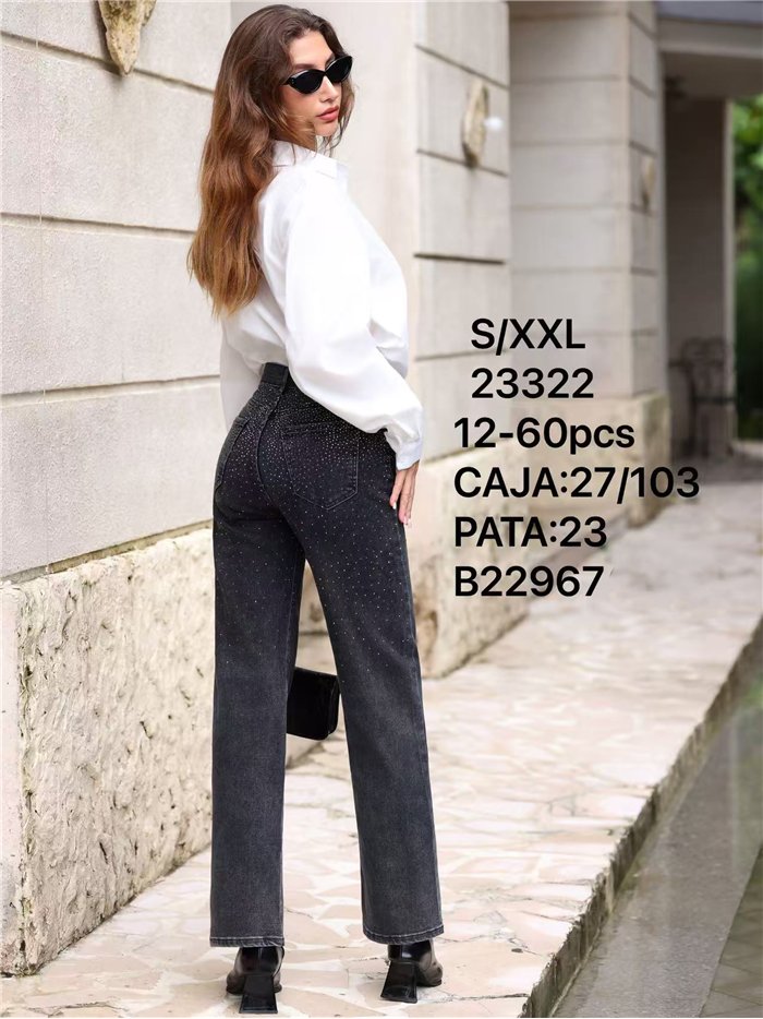 Jeans rectos gris strass
