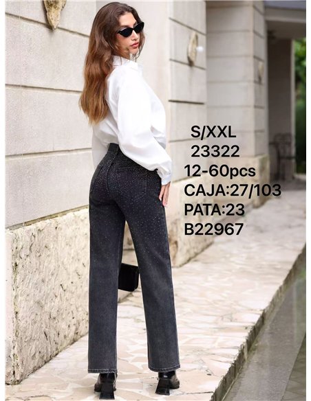 Jeans rectos gris strass