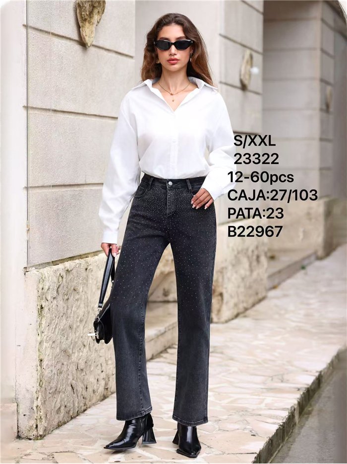 Jeans rectos gris strass