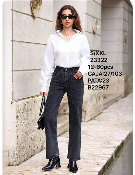 Jeans rectos gris strass