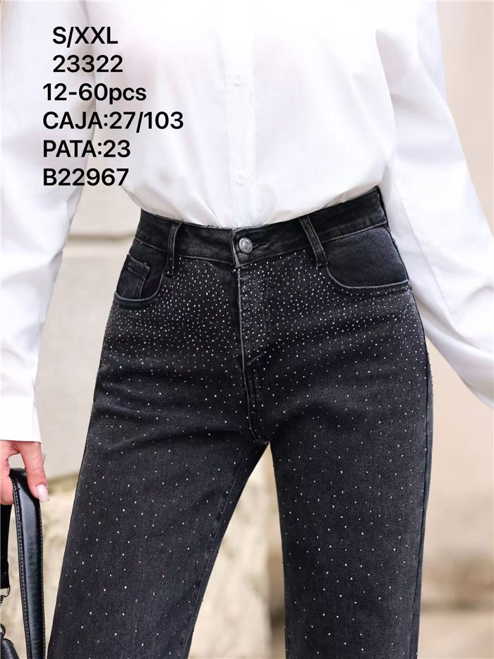 Jeans rectos gris strass