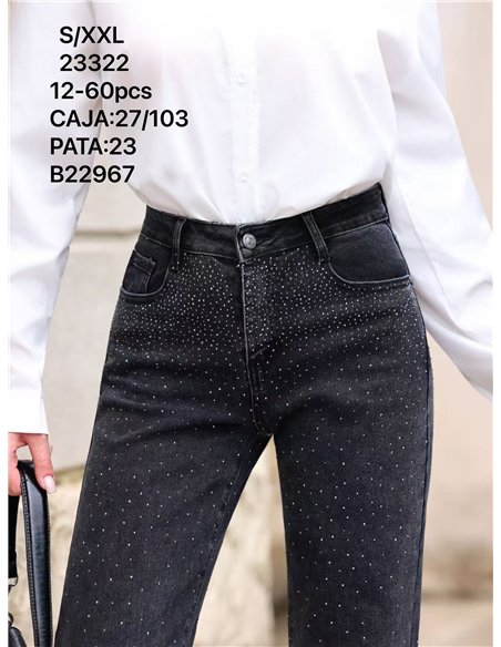 Jeans rectos gris strass