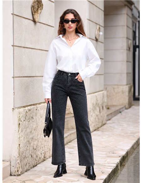 Jeans rectos gris strass