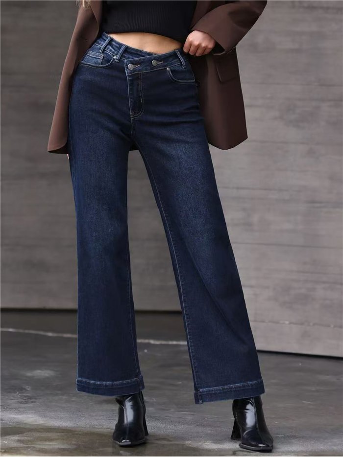 Jeans wide leg cintura cruzada