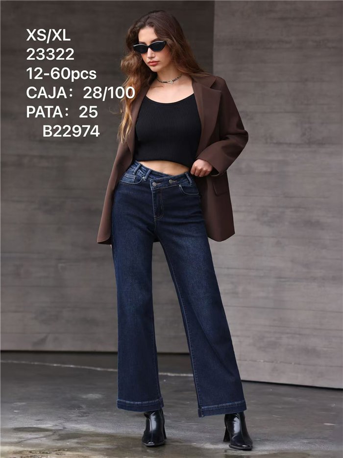 Jeans wide leg cintura cruzada