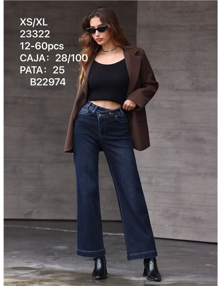 Jeans wide leg cintura cruzada