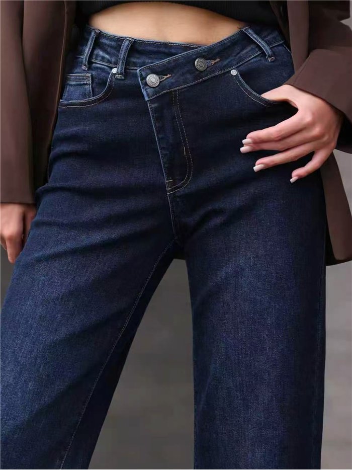 Jeans wide leg cintura cruzada