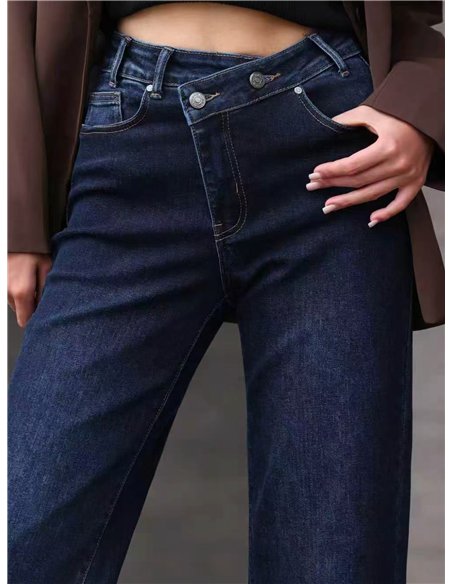 Jeans wide leg cintura cruzada
