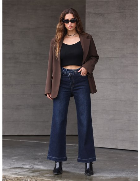 Jeans wide leg cintura cruzada