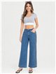 Jeans wide leg banda bordada con tachas