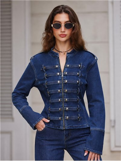Giacca di jeans militare con bottoni decorativi
