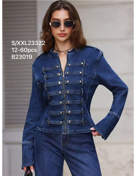 Giacca di jeans militare con bottoni decorativi