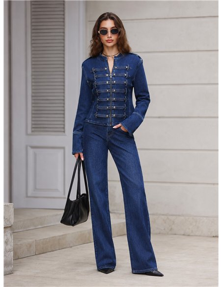 Giacca di jeans militare con bottoni decorativi