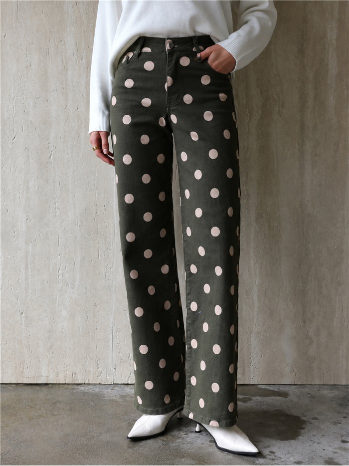 Jeans wide leg lunares