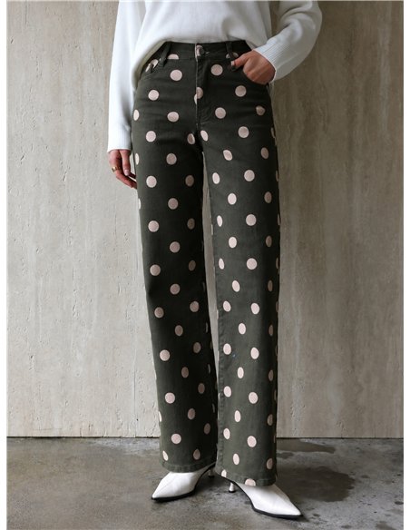 Jeans wide leg lunares