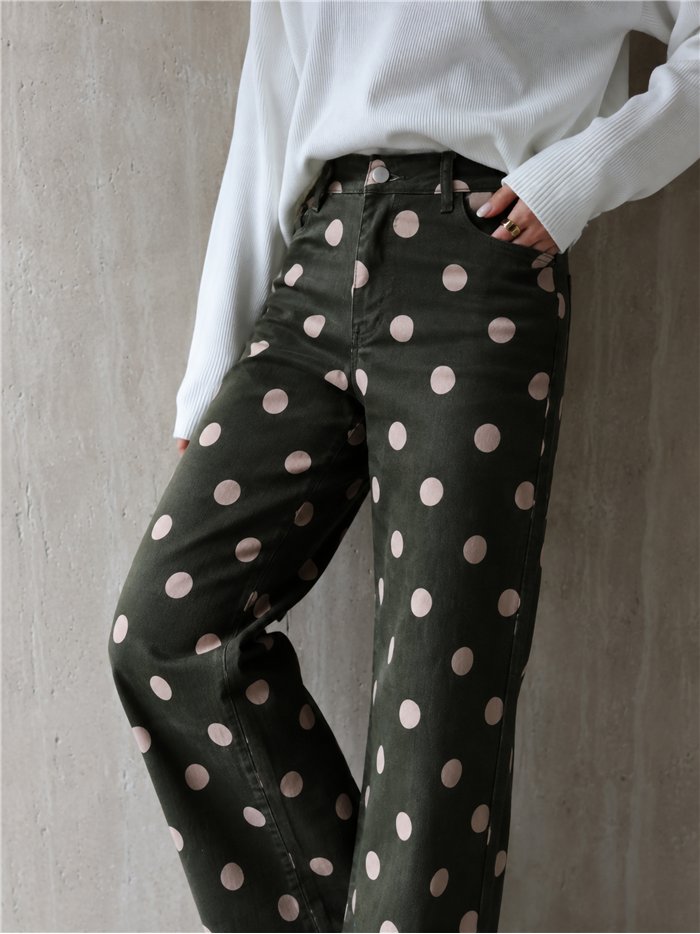 Jeans wide leg lunares