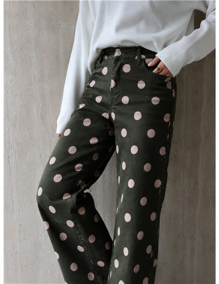 Jeans wide leg lunares