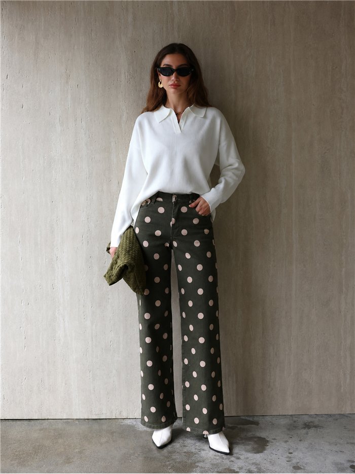 Jeans wide leg lunares