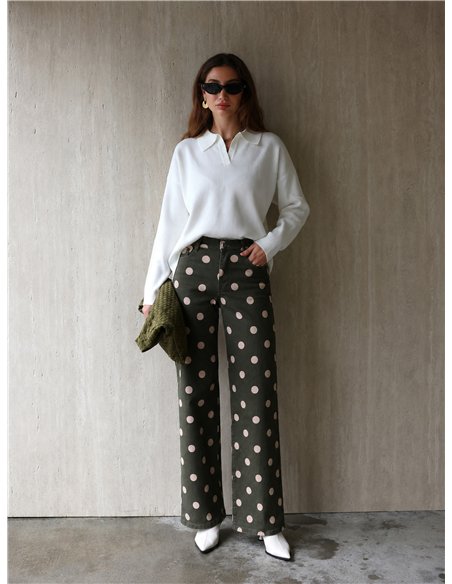 Jeans wide leg lunares