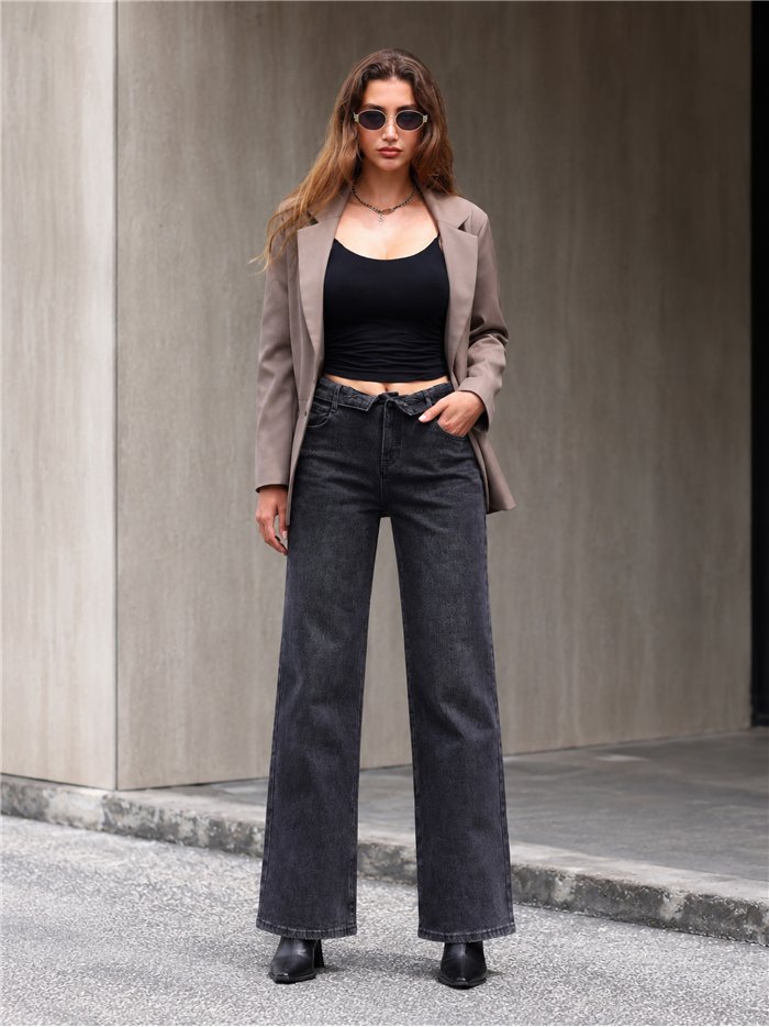 jean gris foncé à jambes larges
