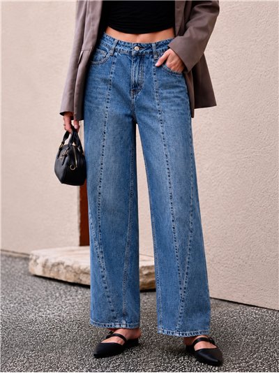 Jeans wide leg costuras