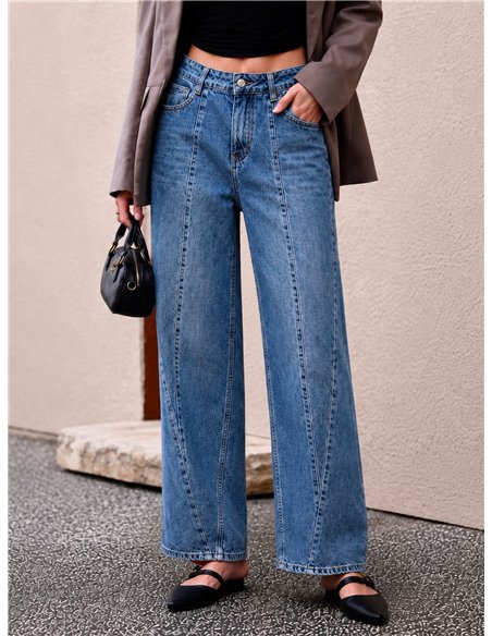 Jeans wide leg costuras