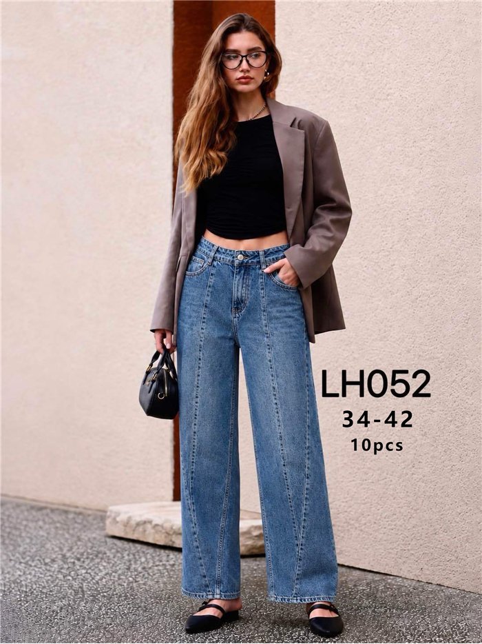 Jeans wide leg costuras