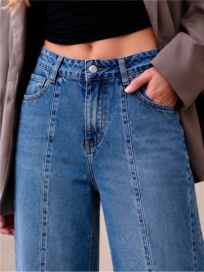 Jeans wide leg costuras