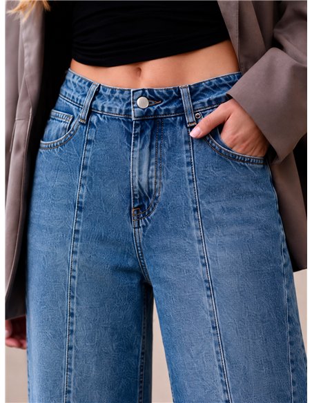 Jeans wide leg costuras